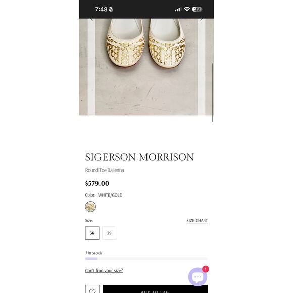 Sigerson Morrison White Gold Leather Ballerina Flats Size 9 Italy (Retail $579) - Picture 3 of 13